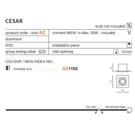Oprawa do wbudowania CESAR chrom AZ1152 - Azzardo