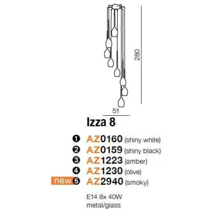 Lampa wisząca nowoczesna IZZA 8 bursztynowa AZ1223 - Azzardo