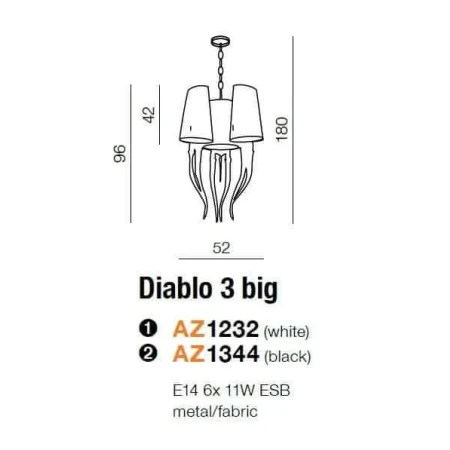 Lampa designerska wisząca DIABLO 3 BIG  biała AZ1232 - Azzardo