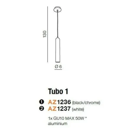 Lampa wisząca nowoczesna TUBO 1  biała AZ1237 - Azzardo