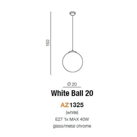 Lampa wisząca nowoczesna WHITE BALL 20  biała AZ1325 - Azzardo