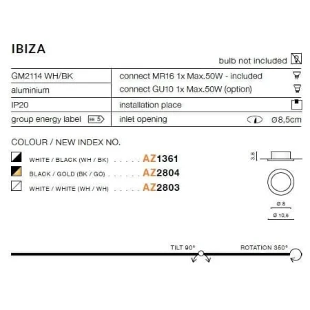 Oprawa wpuszczana okrągła IBIZA  biała AZ1361 - Azzardo
