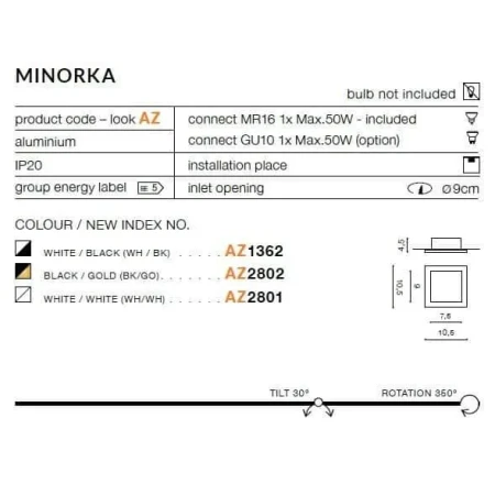 Oprawa do wbudowania MINORKA  biała AZ1362 - Azzardo
