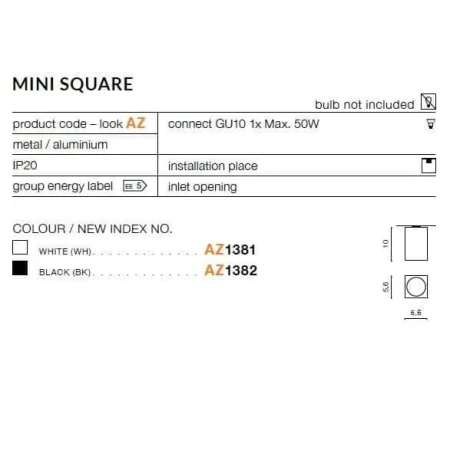 Oprawa sufitowa MINI SQUARE czarna AZ1382 - Azzardo