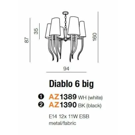 Lampa designerska wisząca DIABLO 6 BIG czarna AZ1390 - Azzardo