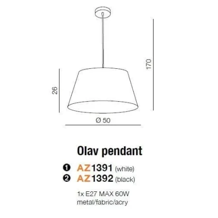 Lampa wisząca abażur OLAV  biała AZ1391 - Azzardo