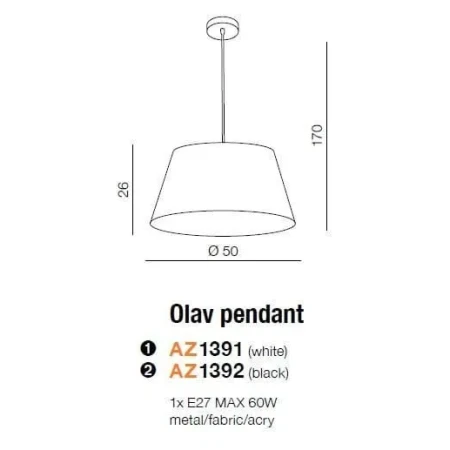 Lampa wisząca abażur OLAV czarna AZ1392 - Azzardo