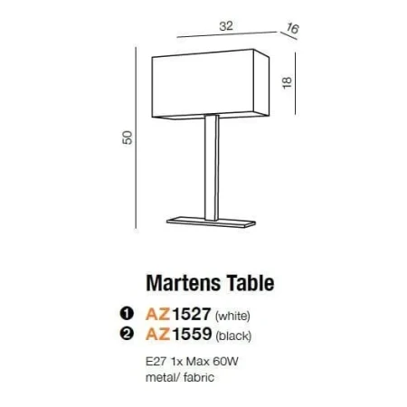 Lampa stołowa MARTENS  biała AZ1527 - Azzardo