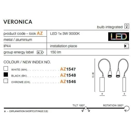 Kinkiet nowoczesny VERONICA chrom AZ1546 - Azzardo