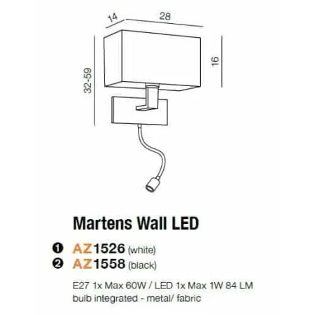 Kinkiet nowoczesny MARTENS LED czarny AZ1558 - Azzardo