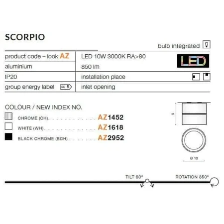 Oprawa sufitowa SCORPIO  biała AZ1618 - Azzardo