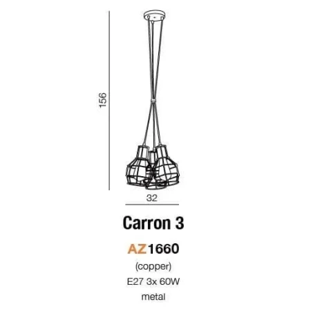 Lampa loft wisząca CARRON 3 miedziana AZ1660 - Azzardo