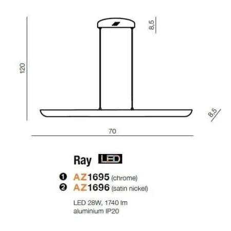 Lampa wisząca biurowa nowoczesna RAY srebrna AZ1696 - Azzardo