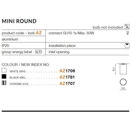 Oprawa sufitowa MINI ROUND chrom AZ1707 - Azzardo
