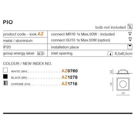 Oprawa do wbudowania PIO chrom AZ1718 - Azzardo