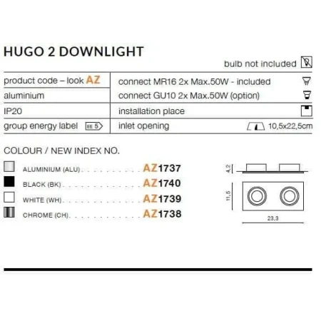 Oprawa do wbudowania HUGO 2 chrom AZ1738 - Azzardo
