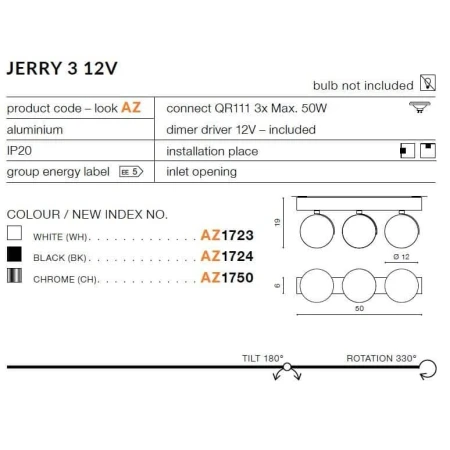 Oprawa sufitowa JERRY 3 12V chrom AZ1750 - Azzardo