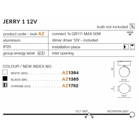 Oprawa sufitowa JERRY 1 12V chrom AZ1752 - Azzardo