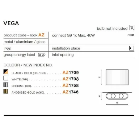 Kinkiet nowoczesny VEGA chrom AZ1758 - Azzardo