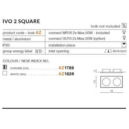 Oprawa do wbudowania IVO SQUARE  biała AZ1826 - Azzardo