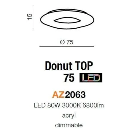 Plafon nowoczesny DONUT TOP 75  biały AZ2063 - Azzardo