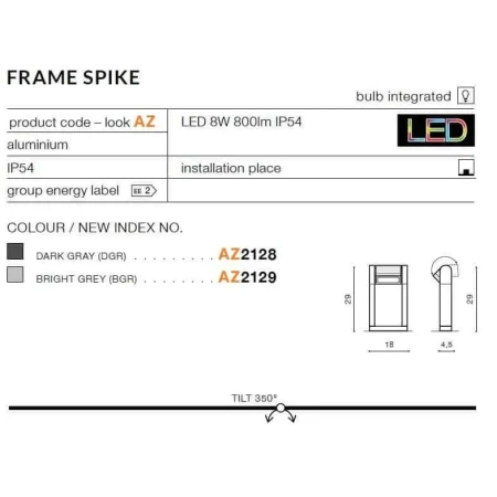 Lampa stojąca ogrodowa FRAME SPIKE grafitowa AZ2128 - Azzardo