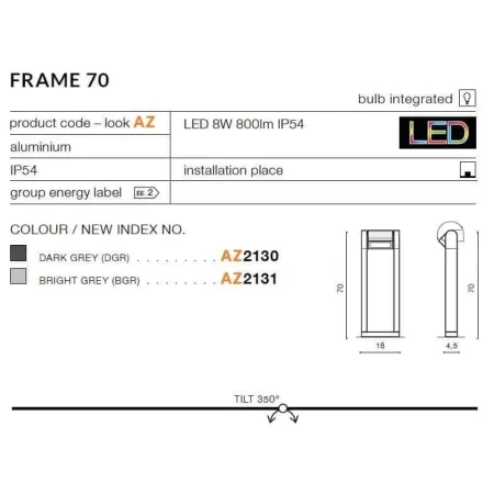 Lampa stojąca ogrodowa szara FRAME 70 AZ2131 - Azzardo