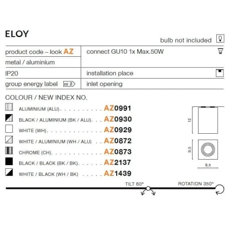Oprawa sufitowa ELOY 1 czarna AZ2137 - Azzardo