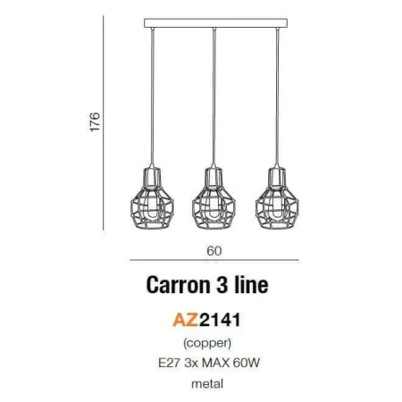Lampa loft wisząca CARRON 3 miedziana AZ2141 - Azzardo