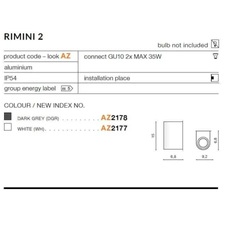 Kinkiet nowoczesny Rimini 2 grafitowy AZ2178 - Azzardo