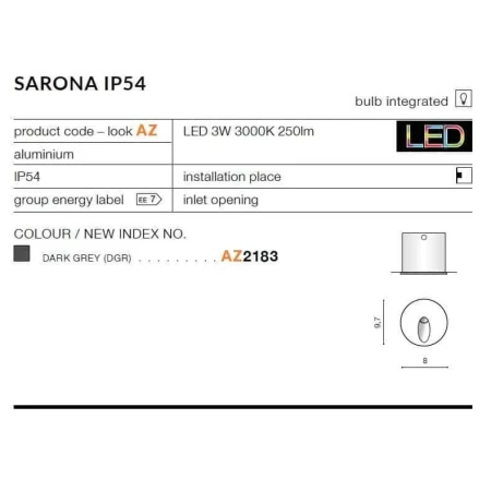 Oprawa do wbudowania SARONA grafitowa AZ2183 - Azzardo
