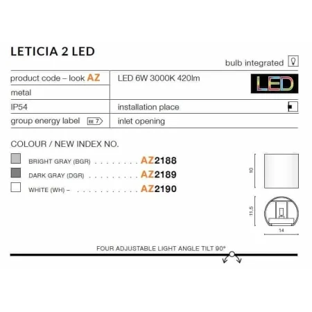 Kinkiet nowoczesny LETICIA 2 LED  biały AZ2190 - Azzardo