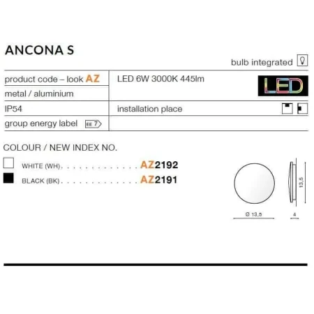 Kinkiet nowoczesny ANCONA S  biały AZ2192 - Azzardo