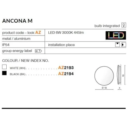 Kinkiet nowoczesny ANCONA M  biały AZ2193 - Azzardo