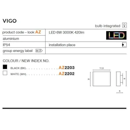 Kinkiet nowoczesny VIGO  biały AZ2202 - Azzardo