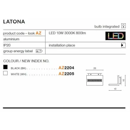 Kinkiet nowoczesny LATONA czarny AZ2204 - Azzardo