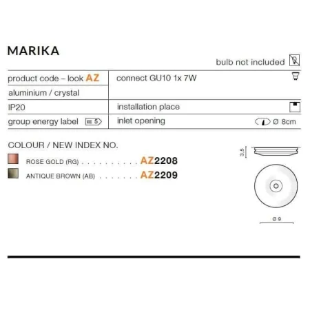 Oprawa wpuszczana okrągła MARIKA mosiądz AZ2209 - Azzardo