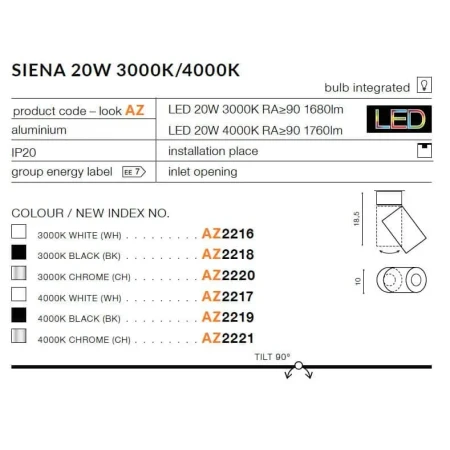 Oprawa sufitowa SIENA chrom AZ2221 - Azzardo