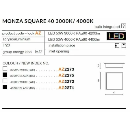 Plafon nowoczesny MONZA S 40 czarny AZ2275 - Azzardo