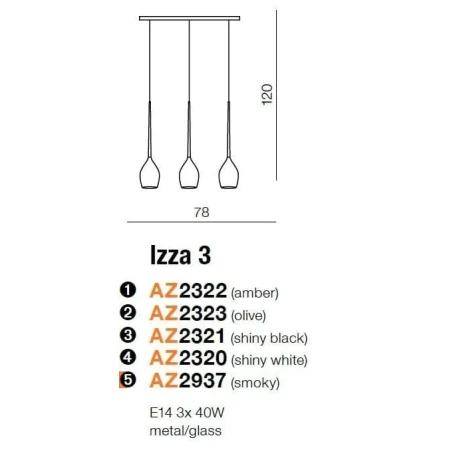 Lampa nad stół wisząca nowoczesna IZZA 3 czarna AZ2323 - Azzardo