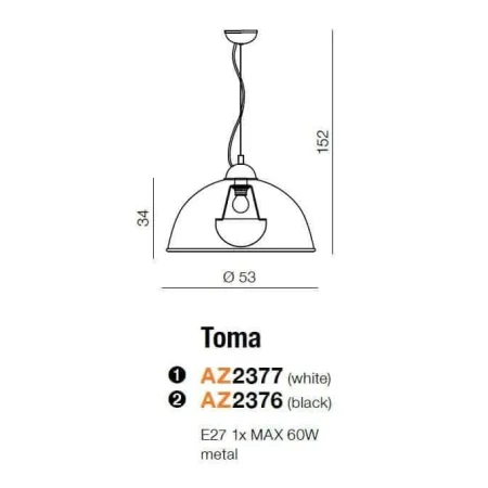 Lampa wisząca TOMA L  biała AZ2377 - Azzardo