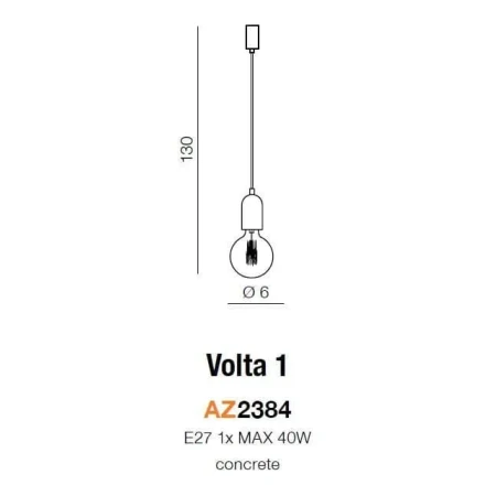 Lampa wisząca gipsowa VOLTA 1 szara AZ2384 - Azzardo