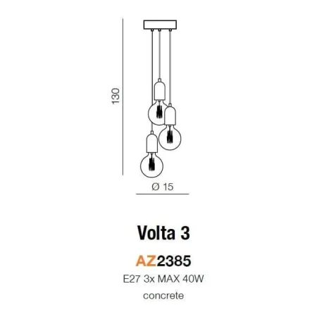 Lampa nad stół wisząca gipsowa VOLTA 3 szara AZ2385 - Azzardo