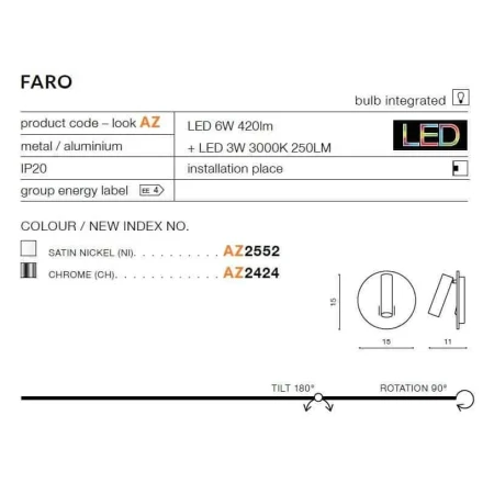 Kinkiet nowoczesny FARO chrom AZ2424 - Azzardo