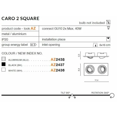 Oprawa do wbudowania CARO 2S czarna AZ2437 - Azzardo