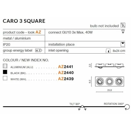 Oprawa do wbudowania CARO 3S czarna AZ2440 - Azzardo