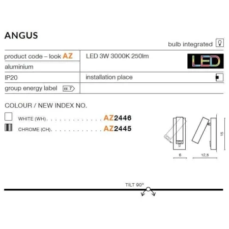 Kinkiet nowoczesny ANGUS  biały AZ2446 - Azzardo