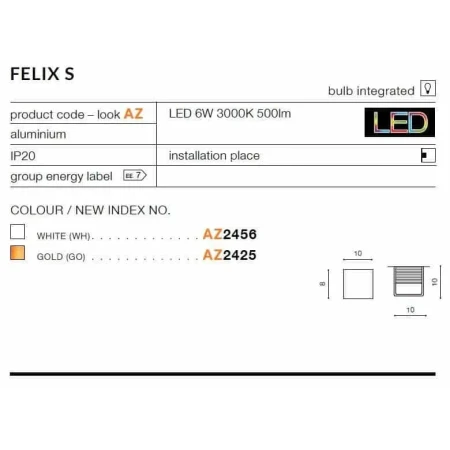 Kinkiet nowoczesny FELIX S  biały AZ2456 - Azzardo