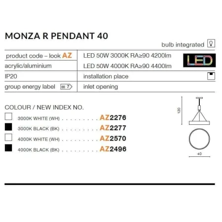 Lampa wisząca nowoczesna MONZA R 40 czarna AZ2496 - Azzardo