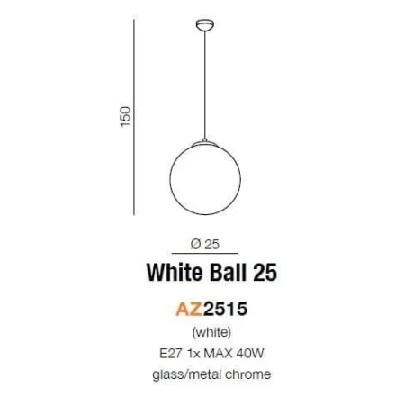 Lampa wisząca nowoczesna WHITE BALL 25  biała AZ2515 - Azzardo